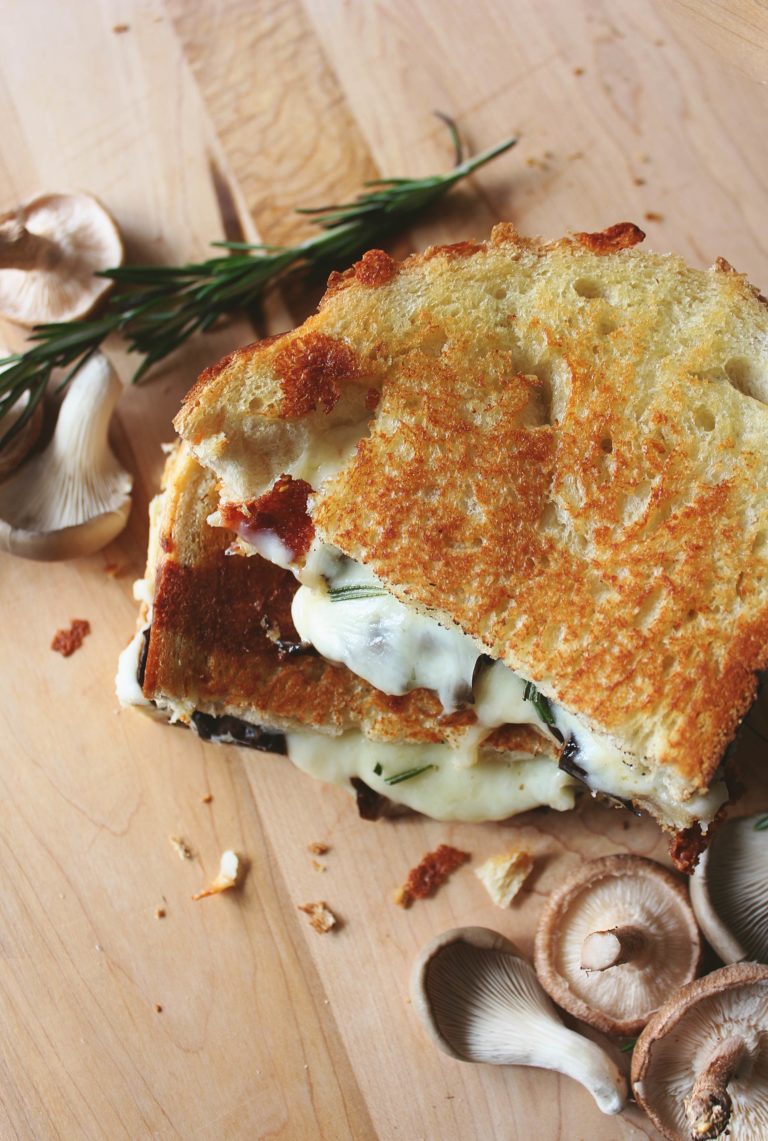 Creamy Mozzarella Grilled Cheese with Balsamic Roasted Mushrooms & Rosemary