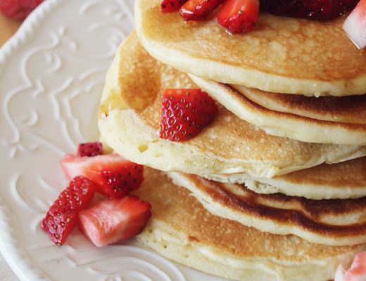 Lemon Pancakes Topped with Strawberries