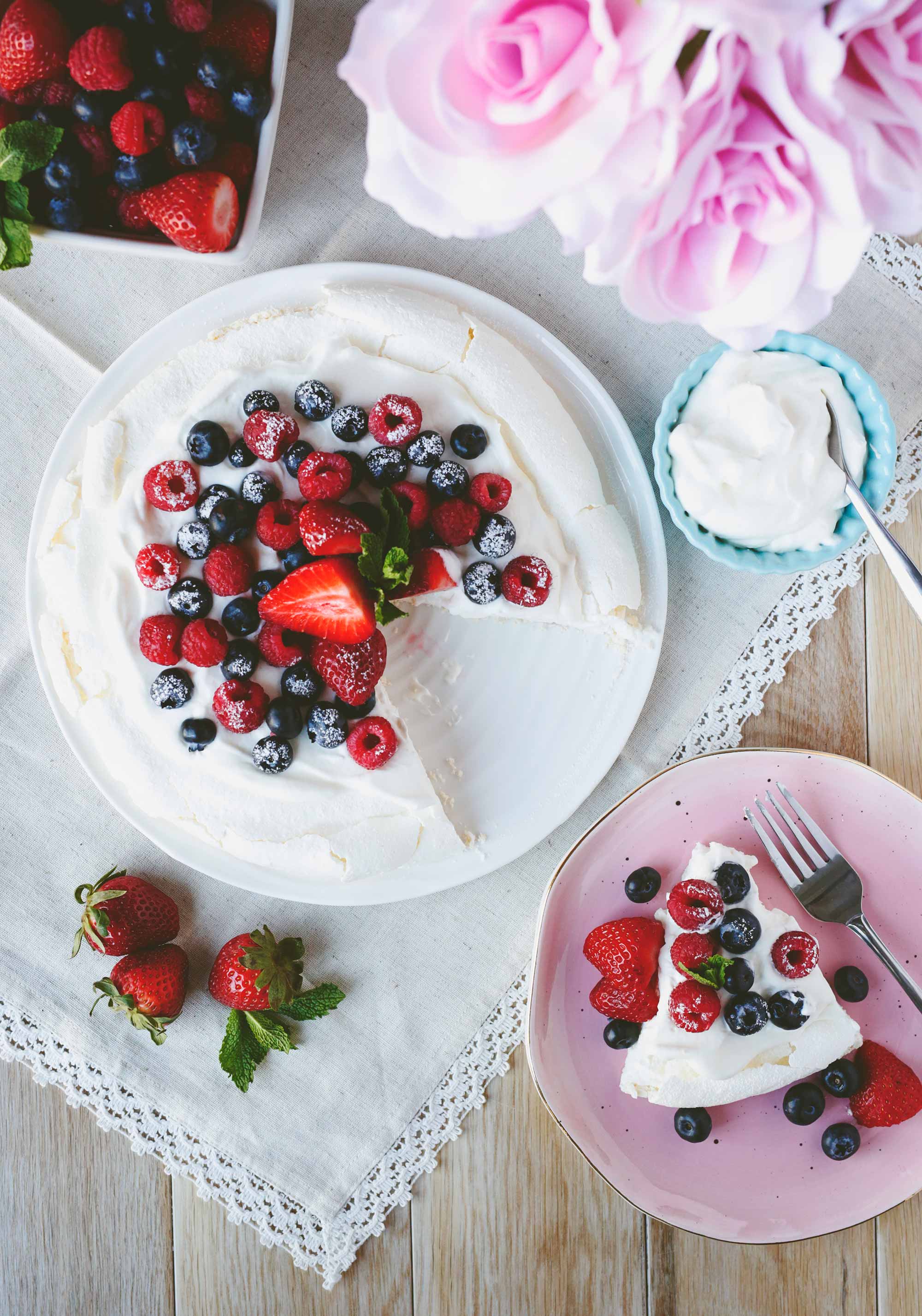 Easy Pavlova with Berries and Whipped Cream